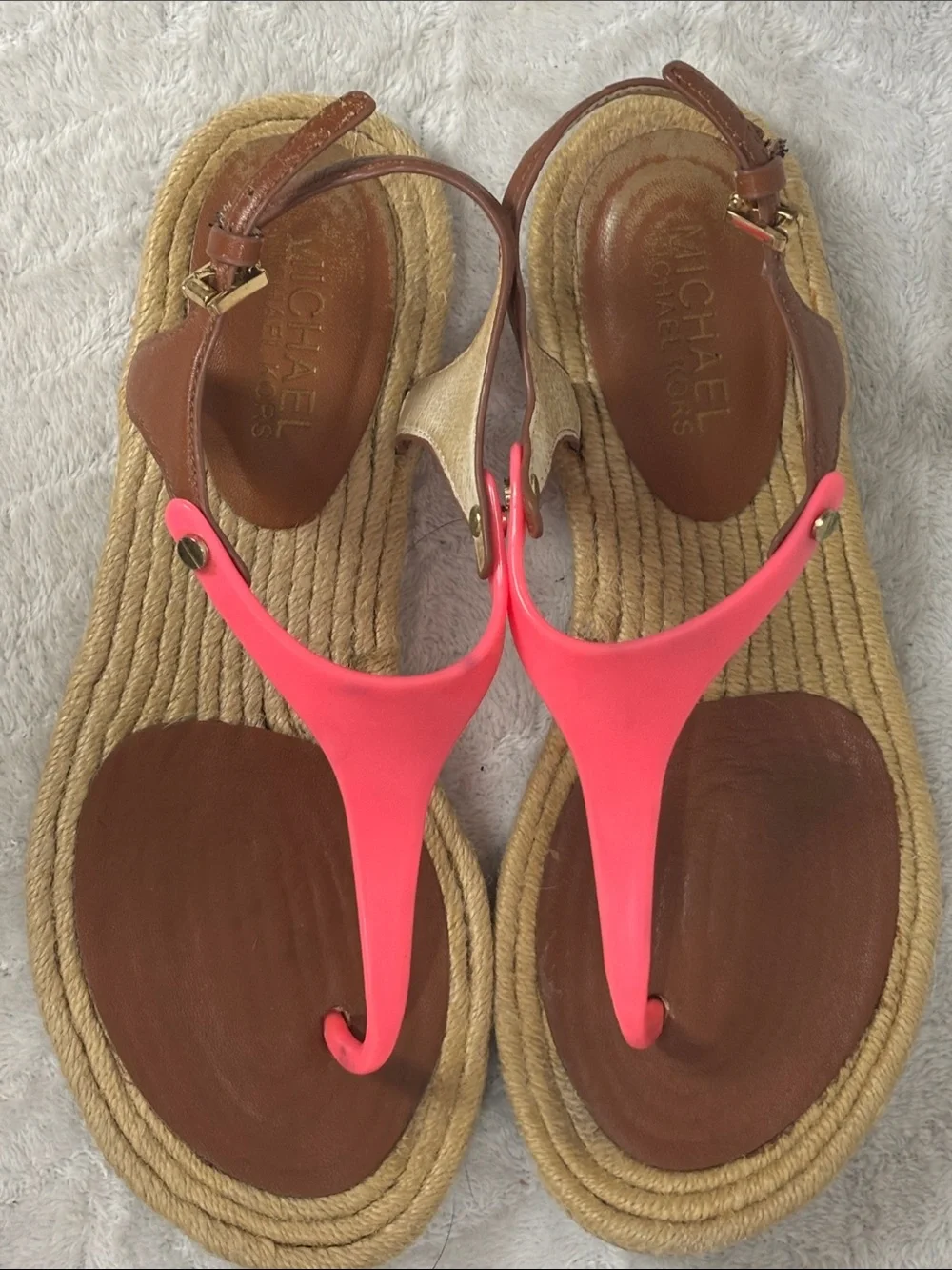 Michael Kors Bright Pink T-Strap Espadrille Sandals Women’s Size 6.5M